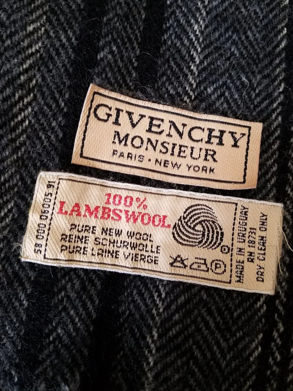 Givenchy Monsieur 100% Lambswool Scarf Gray Black | 5 Small Holes | Made in Urug